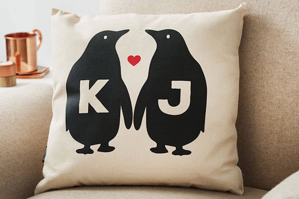 Not On The High Street The Penguin Love cushion can be personalised with the bride and groom's initials, making the perfect present. What better home accessory for the newly weds?