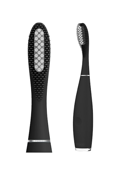 ISSA Hybrid This is not a toothbrush. This is a FOREO toothbrush. The ISSA HYBRID, with its unique hybrid brush head, long-lasting battery and silicone brush head and handle, has been specifically engineered to eliminate plaque buildup without irritating gums. It looks rather futuristic, and makes you feel like you’ve just left the dental hygenist’s chair. Say 'Cheese'.