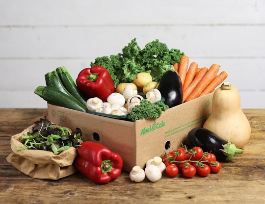 Abel & Cole All manner of fruit, veg and meat boxes are on offer from this award winning company, from upwards of £15.30 a week for a small box, and will arrive filled with a selection of fruit and vegetables.