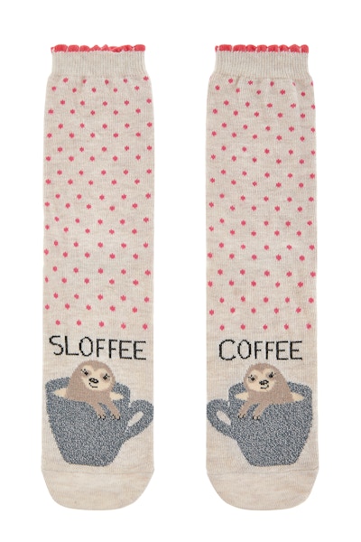 ACCESSORIZE Is she a sloth without her morning coffee? Pop a pair of these polka dot Sloffee Coffee socks under the tree and watch her smile.