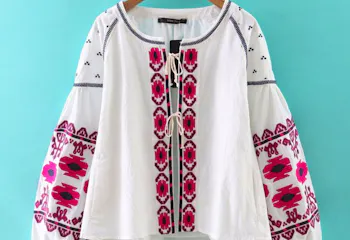 Pink and White Embroidered Cotton Jacket, £48