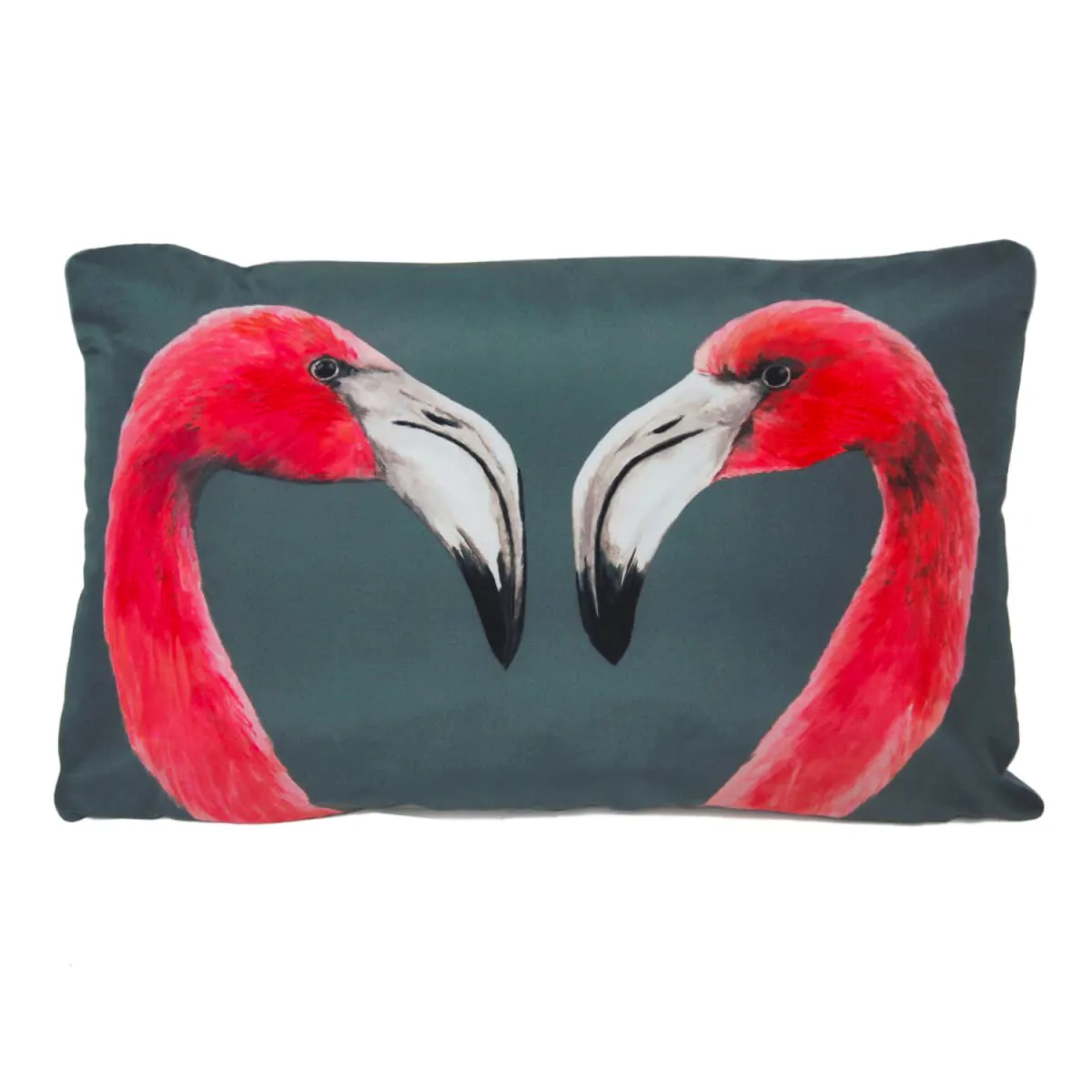 Wolf & Badger Cosy up with this pair of exotic hand painted flamingos on a beautiful cushion, made from digitally printed silk with the reverse is a hand-dyed lilac cotton.