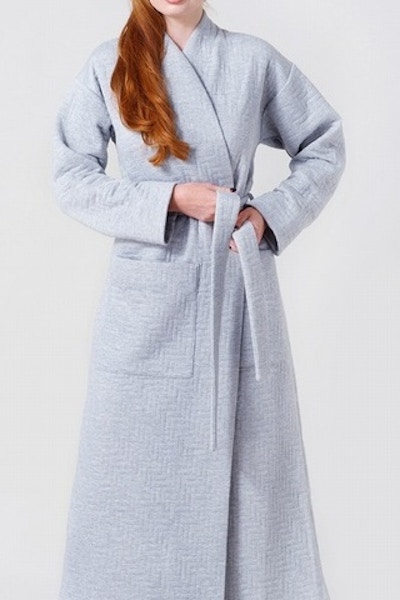 Quilted Dressing Gown with Kimono Collar This is a superior robe that will keep you seriously warm without compromising a bit on style.