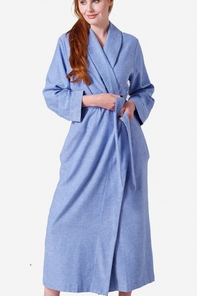 Blue Herringbone Brushed Cotton Robe You will never tire of this dressing gown’s elegant herringbone weave. All that’s missing is coffee, orange juice and the weekend papers.