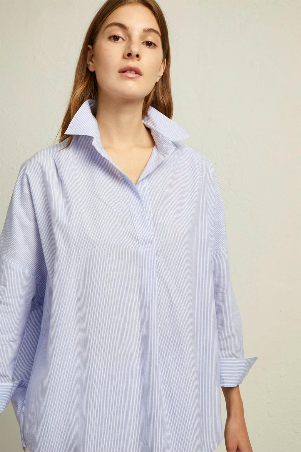 Rhodes Poplin Double Stripe Popover Shirt £50, French Connection