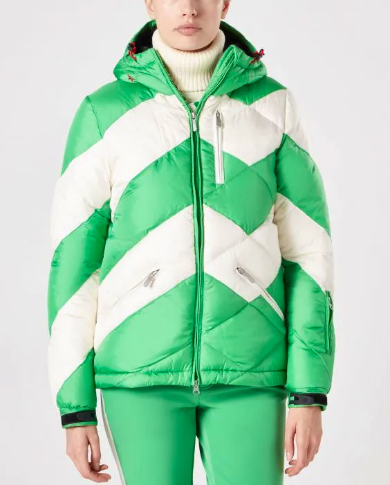 Women’s Ski Jacket in Nordic Green Snow White £450, Perfect Moment