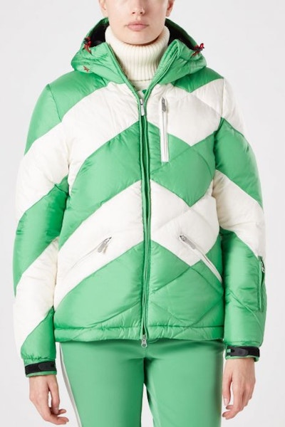 Women’s Ski Jacket in Nordic Green Snow White £450, Perfect Moment