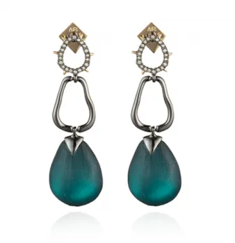 Alezis Bittar, Crystal Encrusted Lucite Drop Earrings