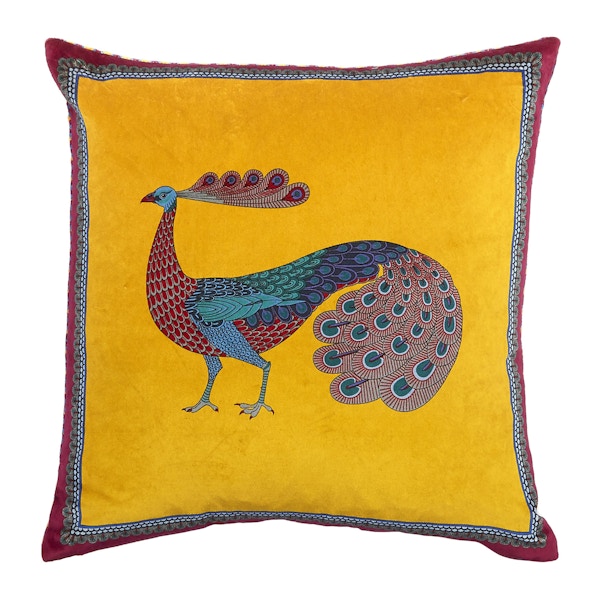 Peacock Garden Velvet Cushion - £110 – Liberty These cushions make us smile. The bright pop of yellow velvet and the gloriously vivid peacock colours.
