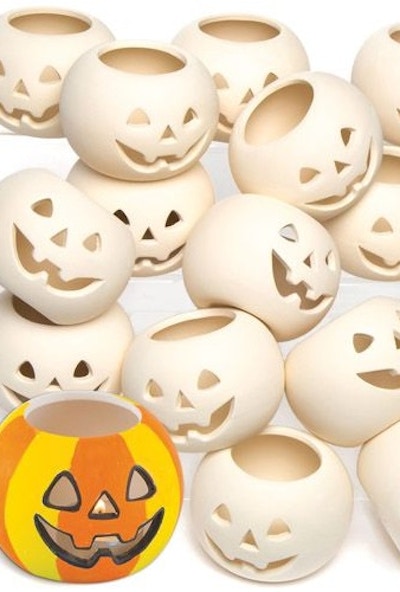 £39.50, Baker Ross Let them get creative with this wonderful set of paintable, pumpkin ceramic tealight holders.