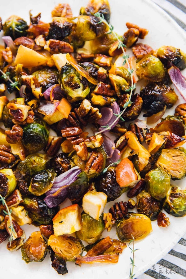 Maple Roasted Brussels Sprouts With Apples And Pecans