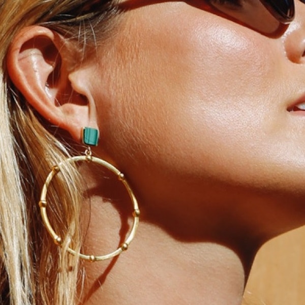 Missoma Lucy Williams for Missoma, Malachite Gold Hoops, £149