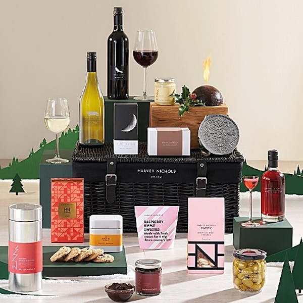 Harvey Nichols Boxing Day Hamper, Harvey Nichols, £150 The Christmas period is about more than just one day, as acknowledged by Harvey Nicks’ smart black wicker hamper containing indulgent post Christmas pick-me-ups (olives, chocs, nuts, wine – obviously – and more).