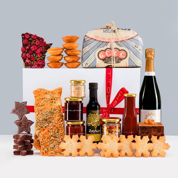 Ottolenghi Christmas Hamper + Champagne, Ottolenghi, £160 One for the real foodie, this. Packed full of the beloved deli’s bestsellers, there are chutneys, cheese, cold meats and, of course, Champagne – all packaged in a white box tied up with festive red ribbon. Yes please.