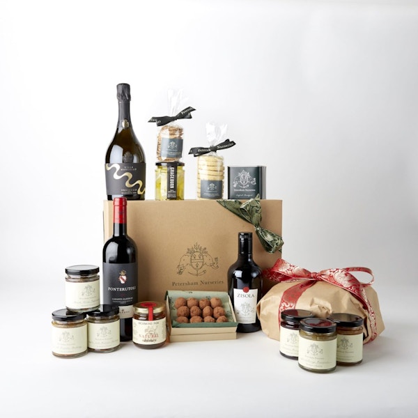 Luxury Christmas Hamper, Petersham Nurseries, £180 Trust Petersham to do things stylishly. This hamper (technically cardboard box) comes packed with gorgeous Italian goods – and the odd English twist: think Panettone Milanese along with Richmond-produced honey. Perfect.