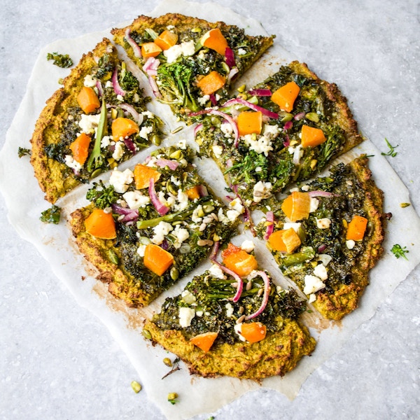 Squash & Broccoli Pizza Base With Green Sauce