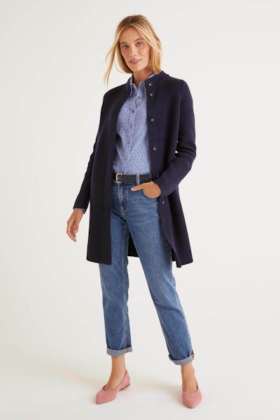Claudia Coatigan, Navy, £130 This stylish and smart coatigan will see us nicely from spring through to summer. The perfect trans-seasonal investment piece.