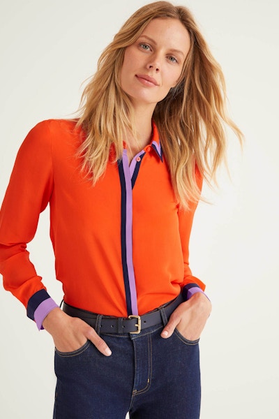 The Silk Shirt, Orange Sunset, £98 A brightly coloured silk shirt is a sure fire way to add zest to your look. Pair with jeans or smart black trousers and you’re good to go.