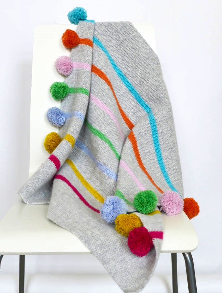 Not On The High Street Solid And Marl, Pom Pom, Stripe Crochet Blanket Kit, £65