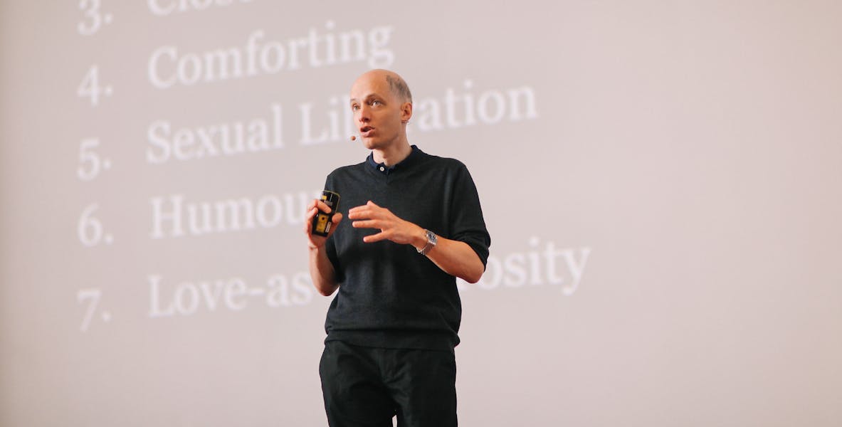 Alain de Botton giving a talk