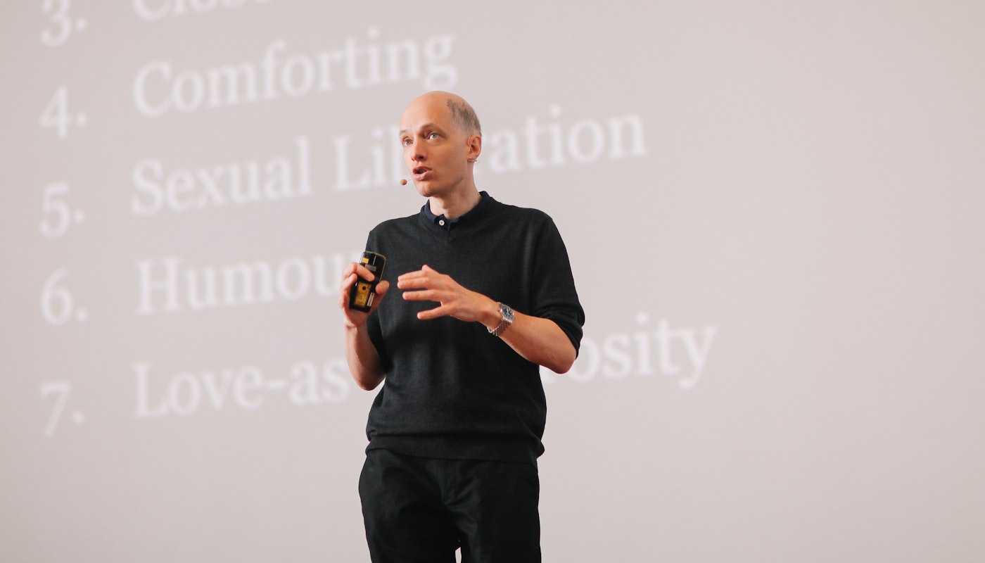Alain de Botton giving a talk