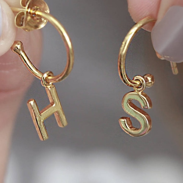 Not On The High Street 18ct Gold Initial Hoop Earrings by Holly Blake, £50