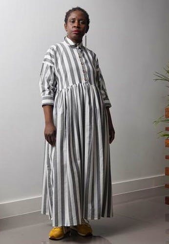 Kemi Telford Mayowa Grey Cotton Stripe Dress, £120