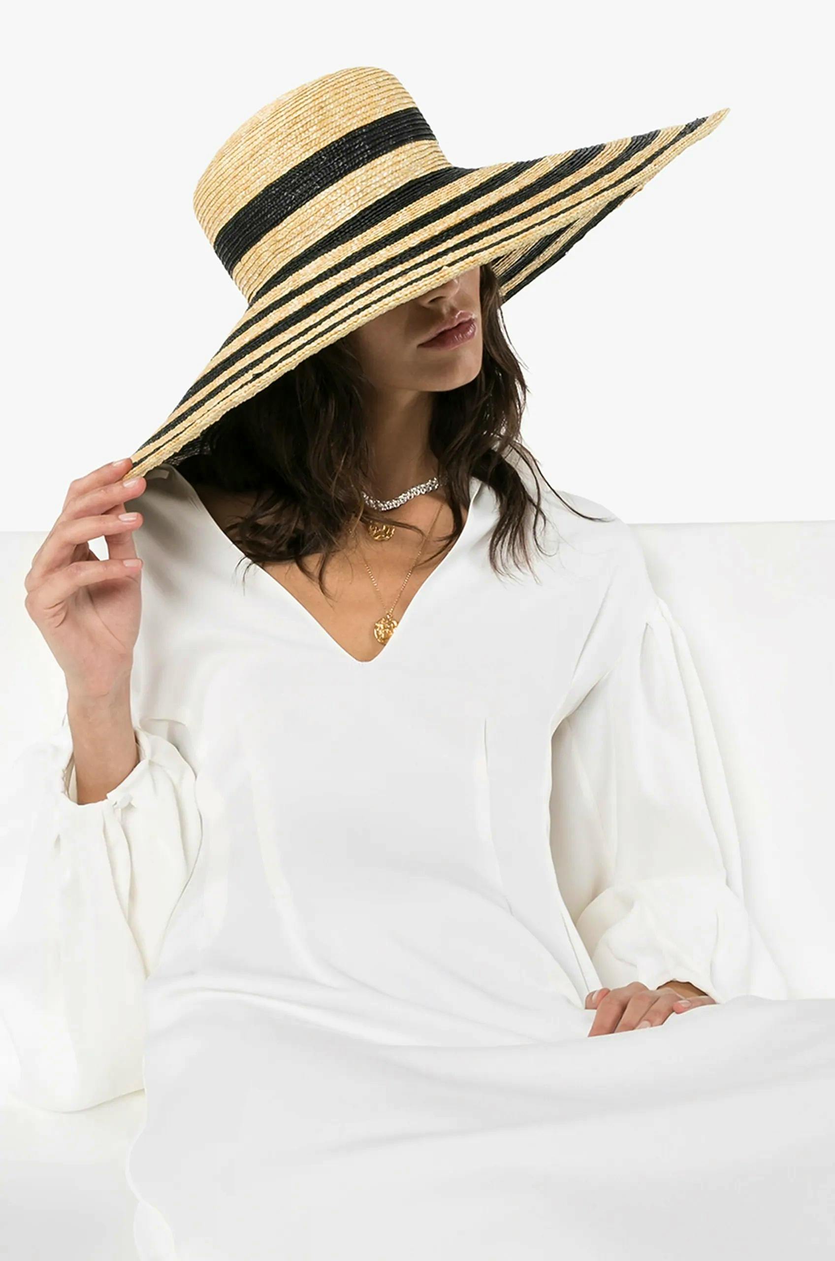 Eliurpi, Browns Neutral And Black Striped Maxi Straw Hat, £465