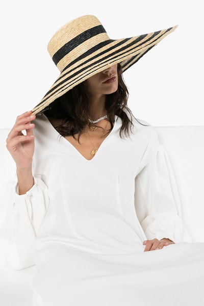 Eliurpi, Browns Neutral And Black Striped Maxi Straw Hat, £465