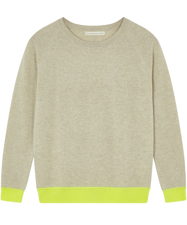 LADIES OAT AND NEON YELLOW CASHMERE JUMPER 