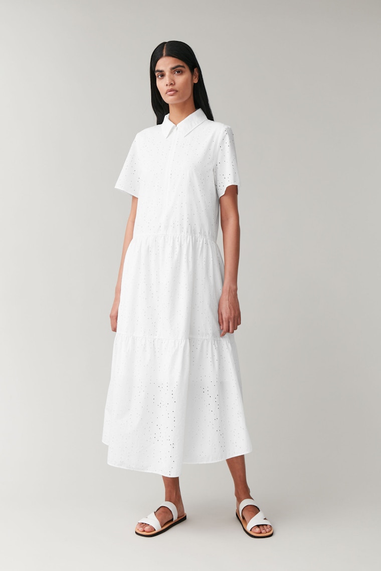 Cos EMBROIDERED DRESS WITH GATHERED PANELS