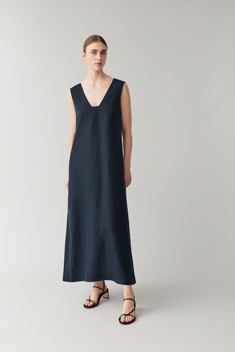 Cos LYOCELL-LINEN LONG DRESS WITH SQUARE NECK