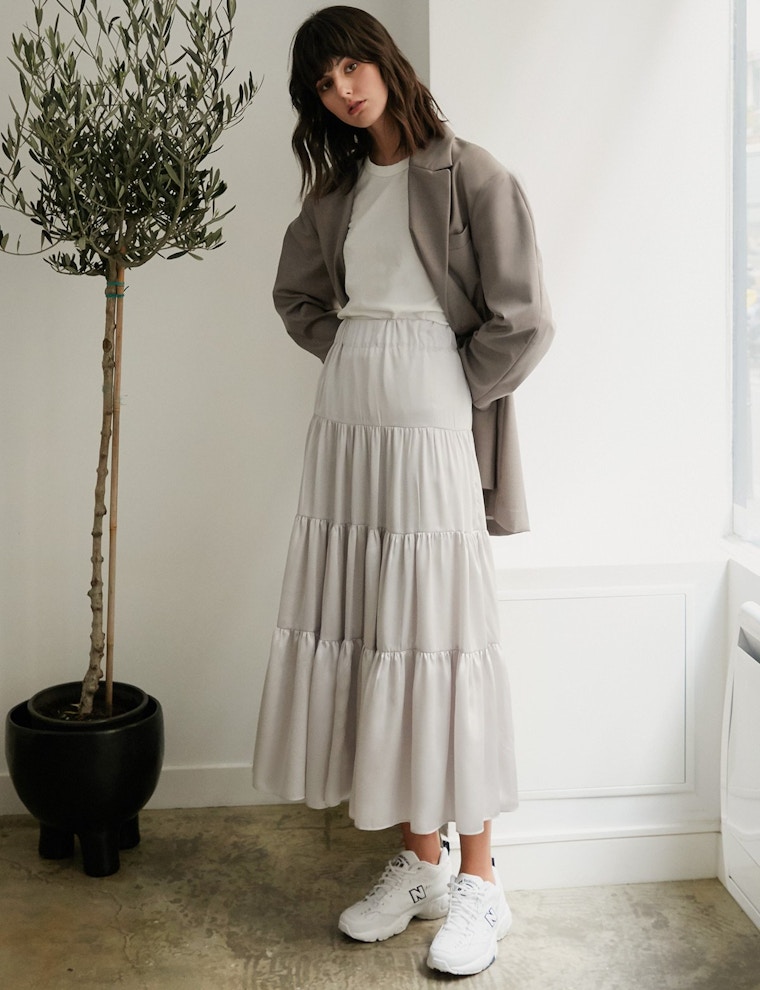 SILVER GREY TIERED SKIRT