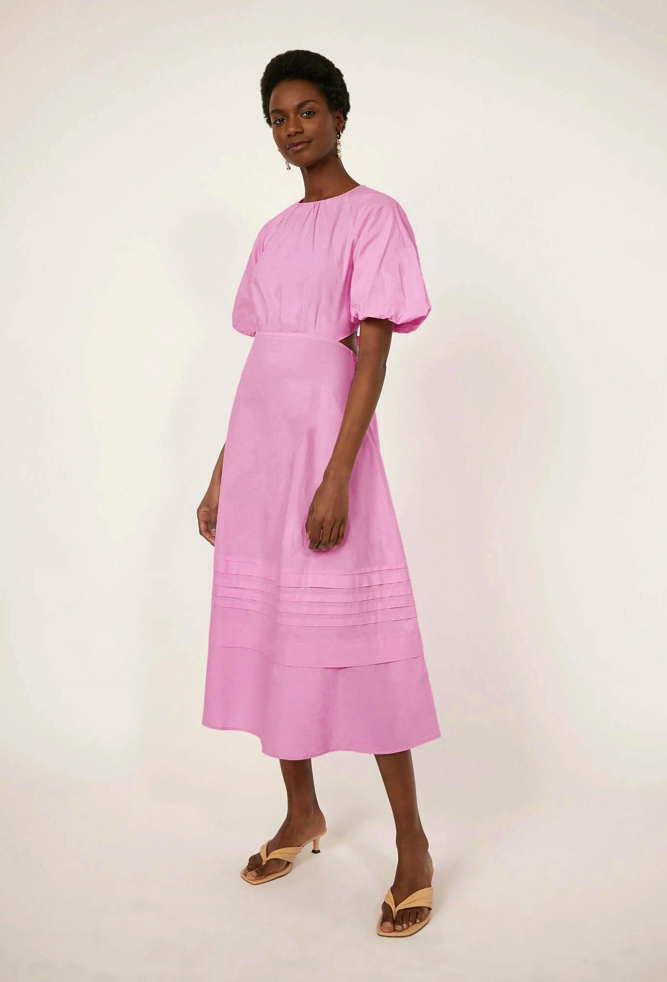 Warehouse Puff Sleeve Cut Out Midi Dress, £59