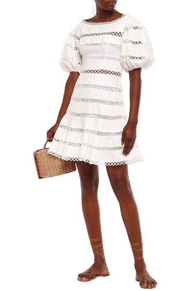 The Outnet Swiss-Dot And Crocheted Linen And Cotton-Blend Mini Dress By Zimmermann, £368