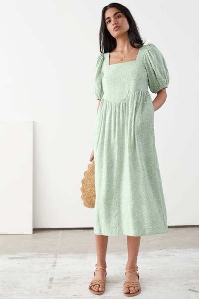 & Other Stories Square Neck Puff Sleeve Midi Dress, £85