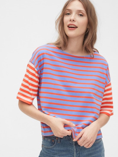 Boxy Stripe T Shirt - £24.95 – GAP We adore this striped GAP T, paired with these poplin utility trousers and wearing your YSL cross body style.