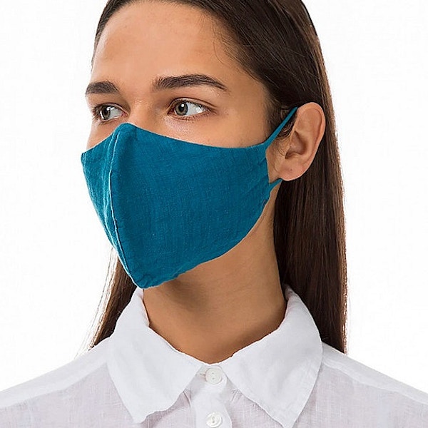 Plumo Organic Linen Mask In Finnish Blue, £10