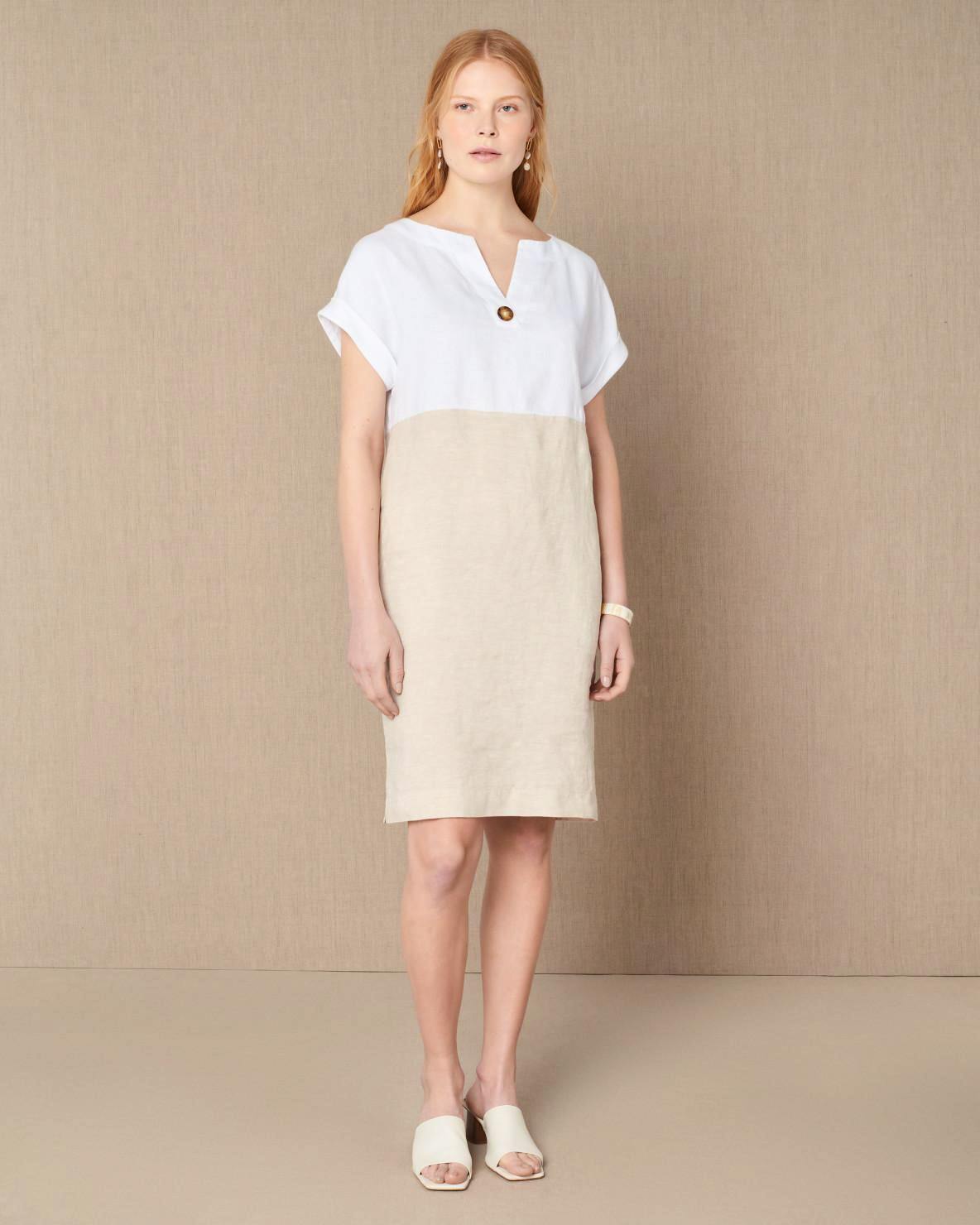 Jaeger Cross Dye Colour Block Linen Shift Dress, £110