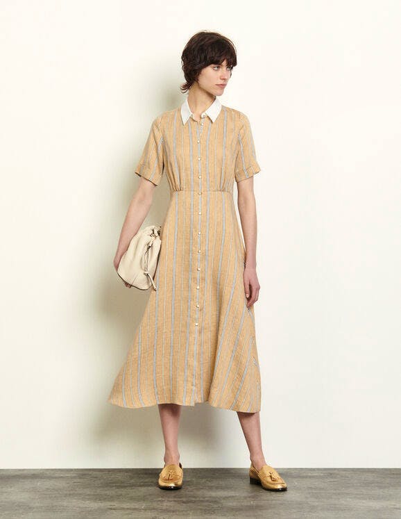 Sandro Long Striped Shirt Dress, Now £140