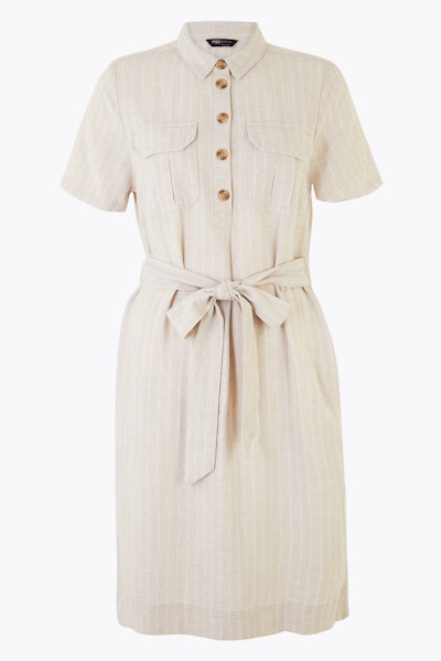 M&S Linen Striped Utility Dress, NOW £15