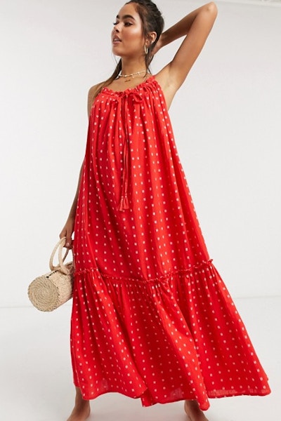 ASOS Accessorize high-neck beach maxi dress in red, £49