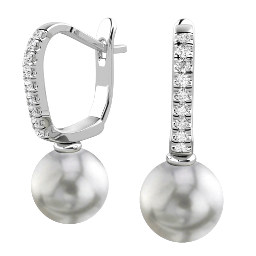  We would be very happy to receive these special 18 carat, white gold, freshwater pearl and diamond drop earrings.