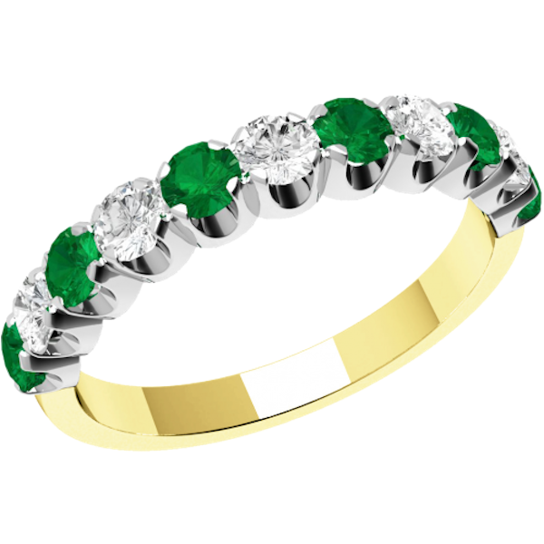  We are huge emerald fans and this classic emerald and diamond eternity ring in 18 carat yellow and white gold would never leave our hand.