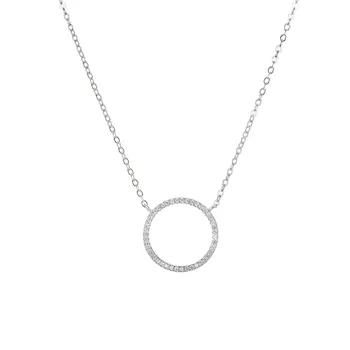 Circle with Cubic Zircon Sterling Silver Necklace