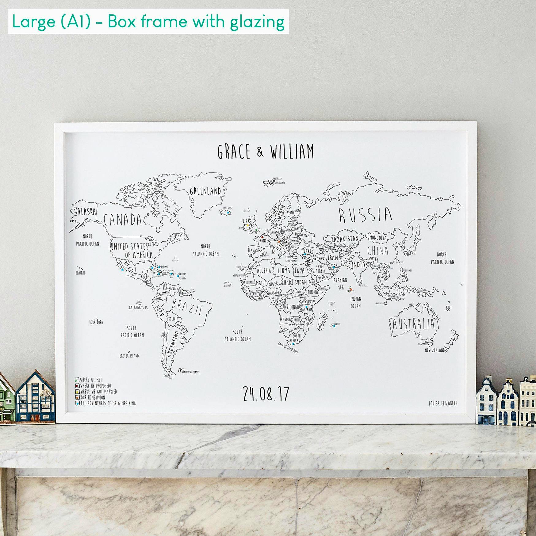 Louisa Elizabeth Personalised World Pin Board Map, £80