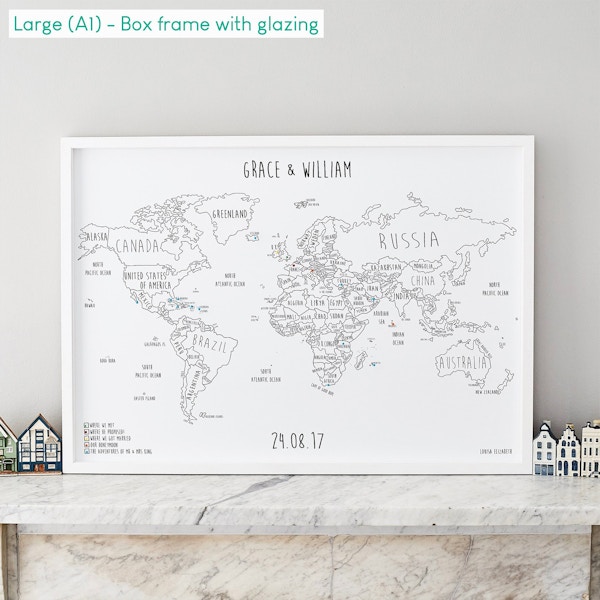 Louisa Elizabeth Personalised World Pin Board Map, £80