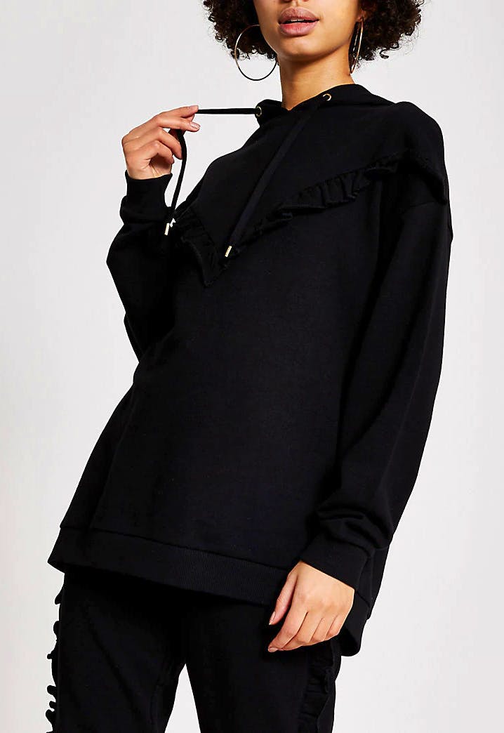 River Island Black Chevron Frill Ribbed Hoodie, £32