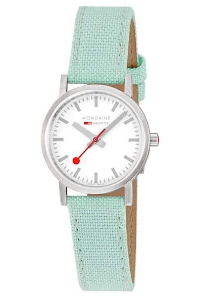 Mondaine Classic, 30mm, Neo-Mint Green Textile Watch, £189