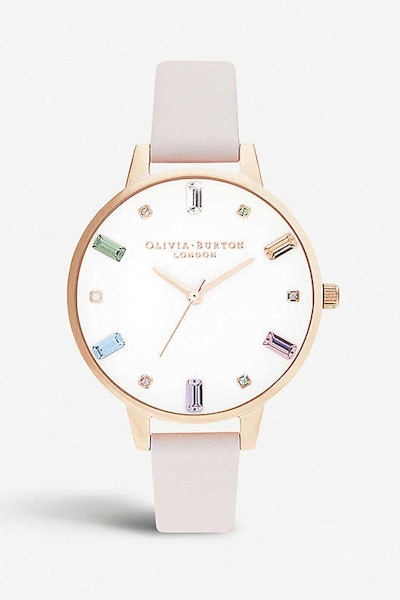 Selfridges Olivia Burton Rainbow rose-gold toned stainless steel and leather watch, £139